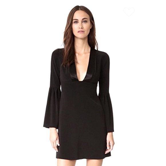 Jill Stuart Deep V Mini Dress Black Size 4 Sexy Romantic Chic Sleek Minimalist - Picture 1 of 9